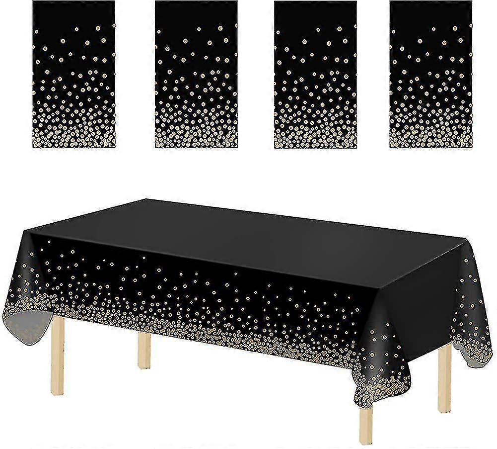Disposable Plastic Tablecloths, Plastic Rectangular Black Dot Tablecloths, Party Tablecloths (4pcs, Black)