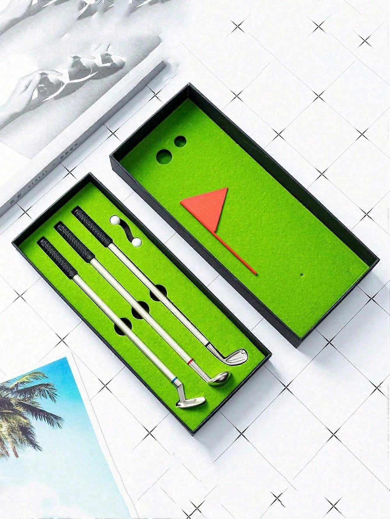 1 قطعة مجموعة هدايا عيد الحب: قلم حبر جاف موضوع الجولف ، قلم على شكل نادي جولف إبداعي ، صندوق هدايا جولف صغير ، لعبة غولف مكتبية ، نادي جولف مصغر