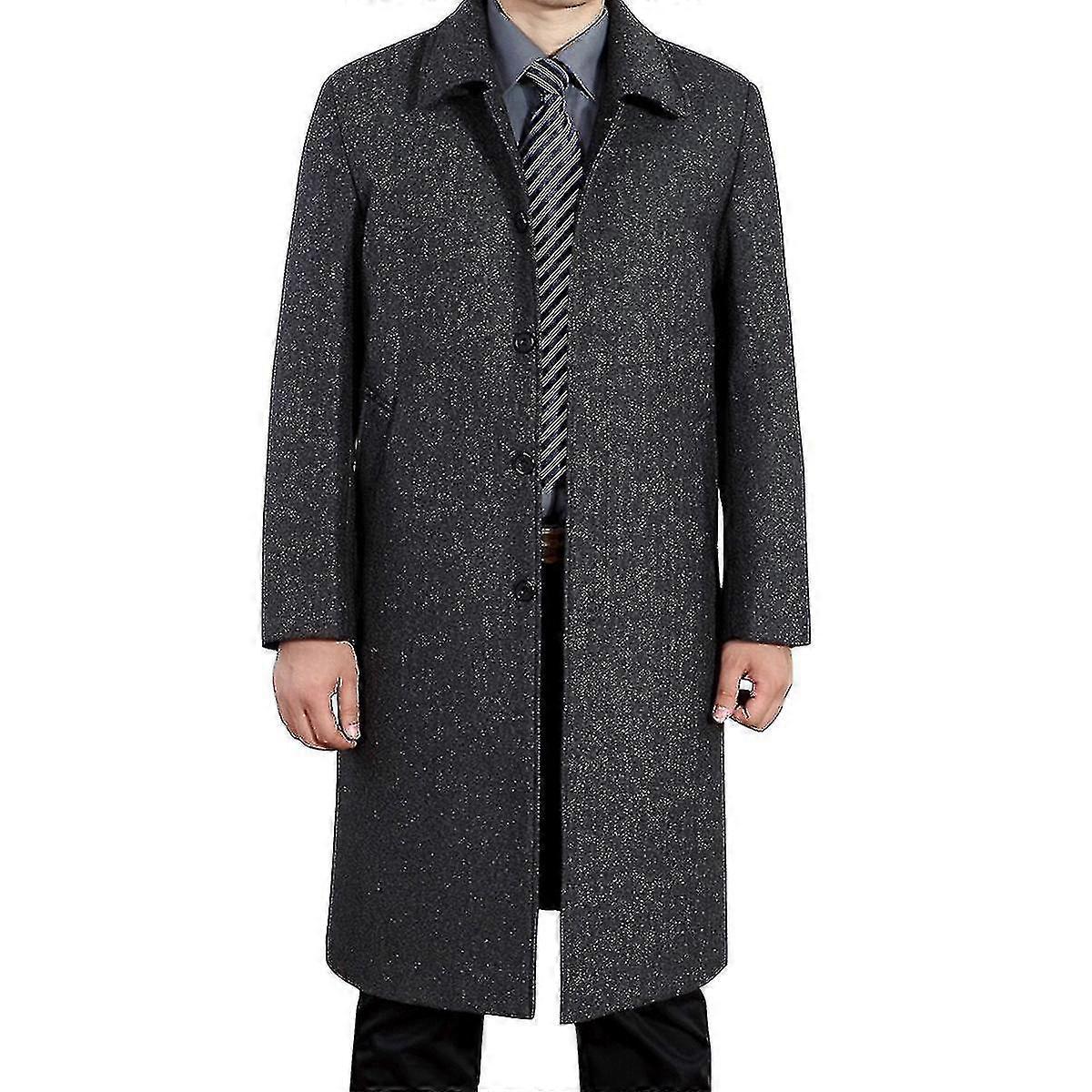 Mens Casual Solid Color Long Wool Winter Overcoat