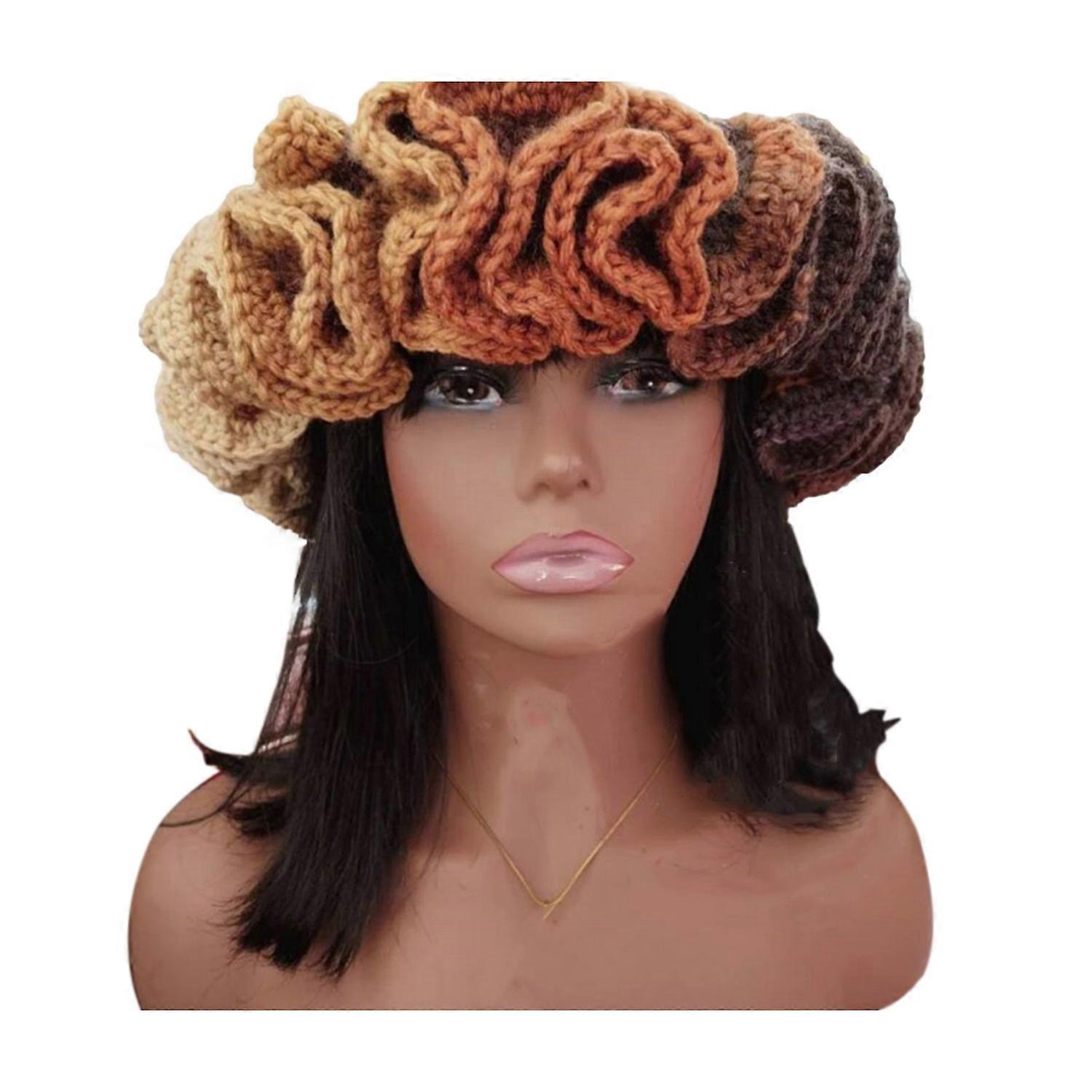 Ruffled Hat Knitted Exaggerated Individual Style Dome Bright Colors Elastic Anti-slip Keep Warm Cap