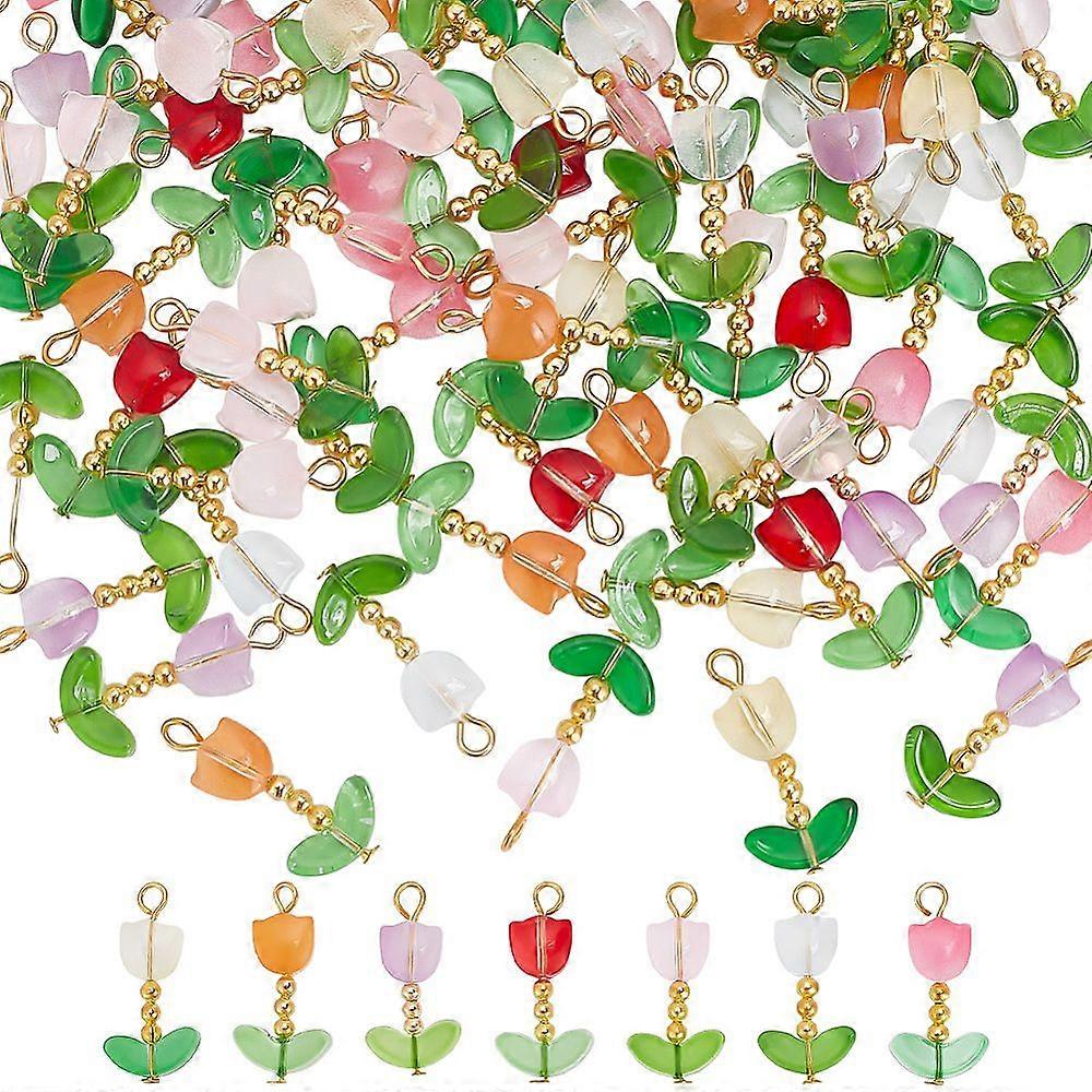 Handmade Lampwork Pendants with Iron Findings Tulip Charm Mixed Color 29mm Hole: 2.6mm 80pcs/set
