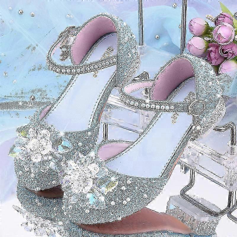 Dívčí křišťálové boty Popelka Princeznovské boty Dětské vysoké podpatky Skleněné drahokamu Dívčí boty