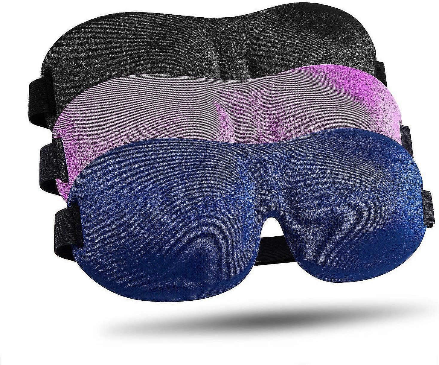 Sleep Mask 3 Pack, Upgraded 3d Contoured 100% Blackout Eye Mask For Sleeping With Adjustable Strap, Comfortable Soft Night Blindfold For Women Men