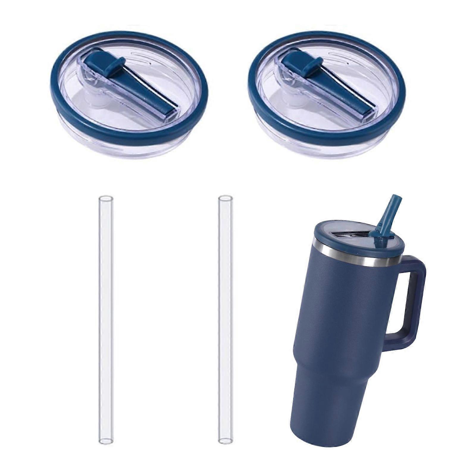 2pcs dark blue cup lid + 2pcs straw