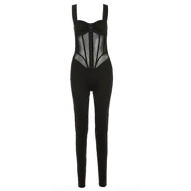 Summer Women's Halter Sexy Low-cut See-through Slim Thin Jumpsuit