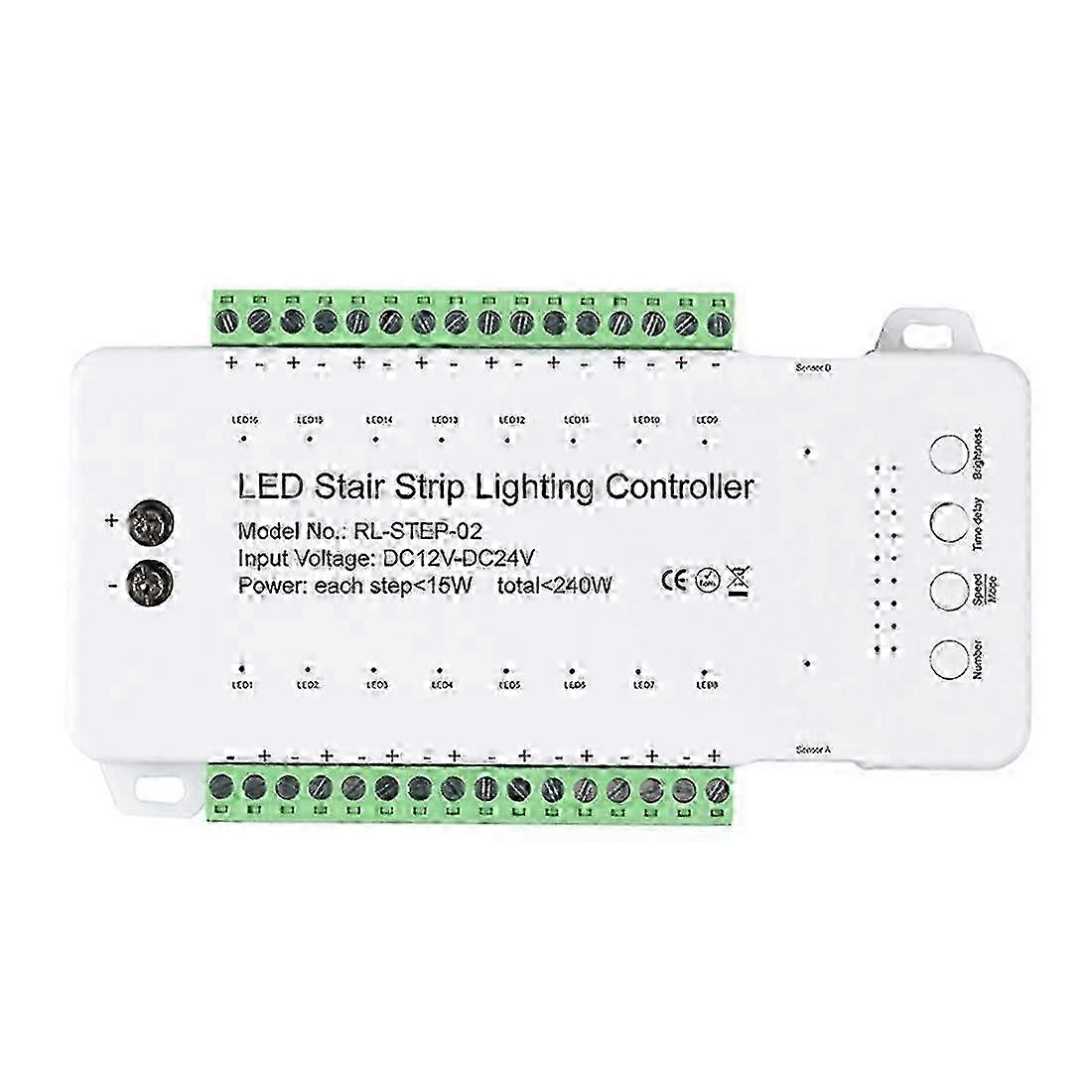 Dimmable Stair LED Controller 16 Channels Dual PIR Motion Sensor Step Light Strip Staircase Control