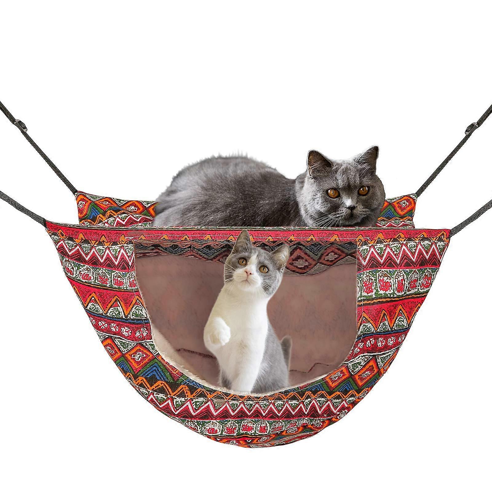Cat Cage Hammock Double Layer Soft Bed for Kittens, Ferrets, Puppies, Rabbits, Small Pets, Ethnic Style, All Seasons