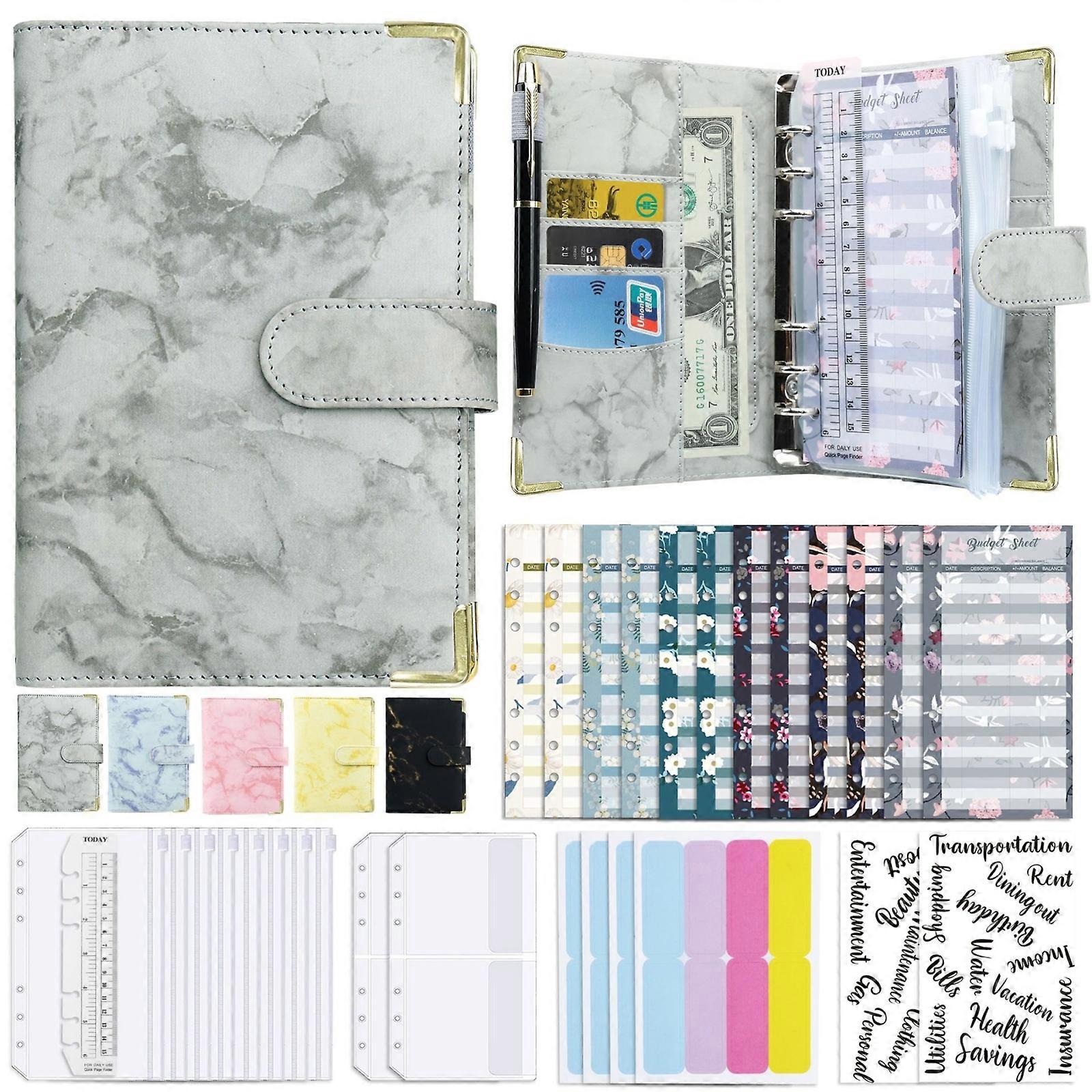 A6 Binder Budget Book Marbled Notebook PU Leather Binder