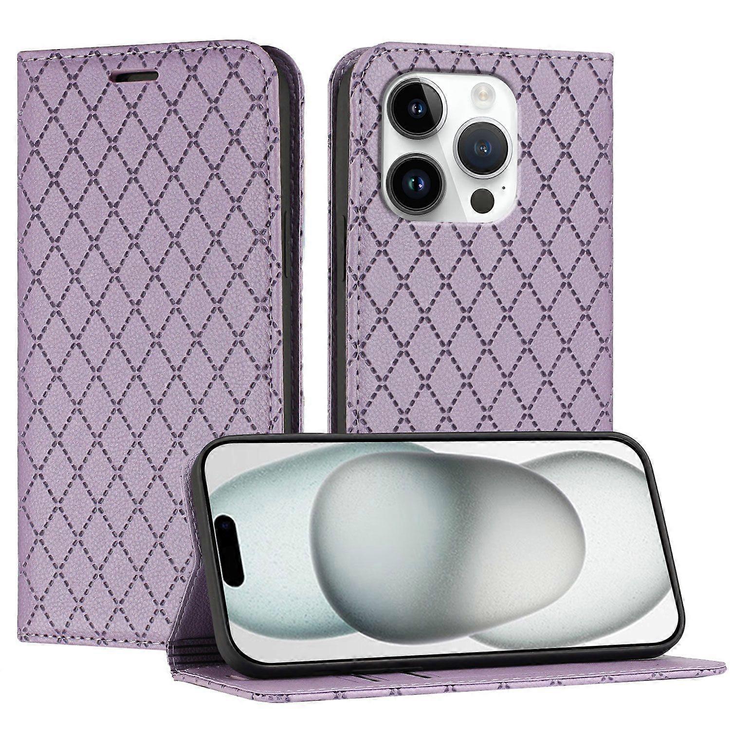 Wallet Case For Iphone 16 Pro Max,Shockproof PU Leather Magnetic Flip Cover With Card Holder-Purple