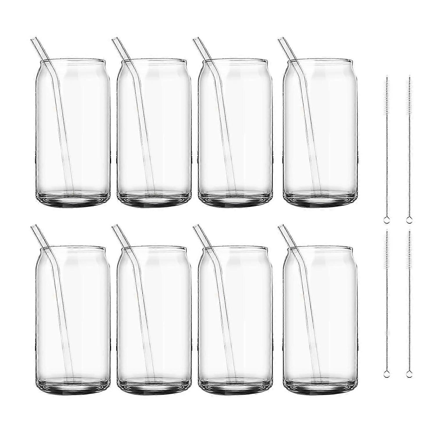 Drinking Glass Cups Set Reusable Straw Can Shaped Transparent Glass Coffee Cups with Lid for Home Ba