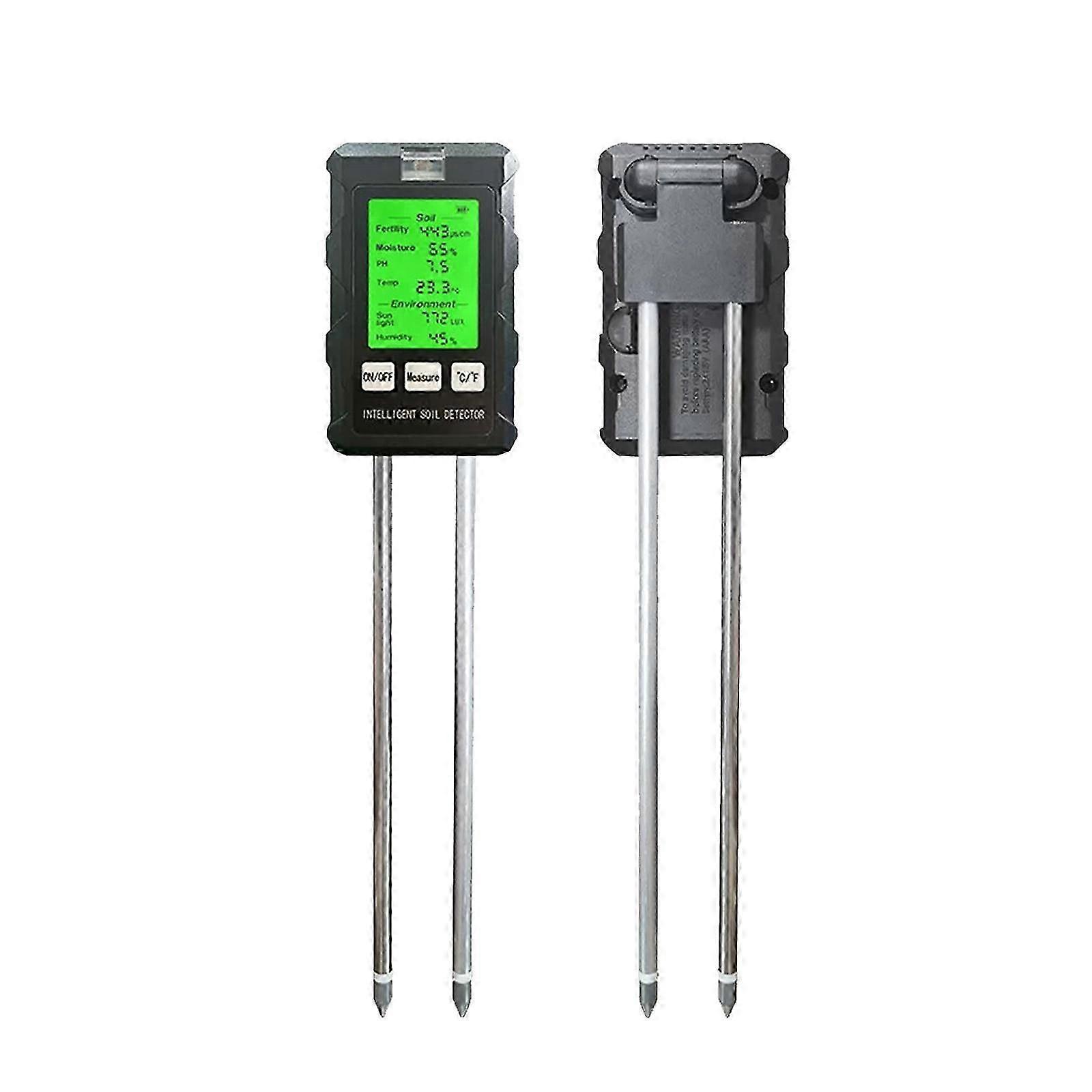 6-in-1 PH Tester Soil Water Moisture Light Test Temperature Humidity Meter Black js