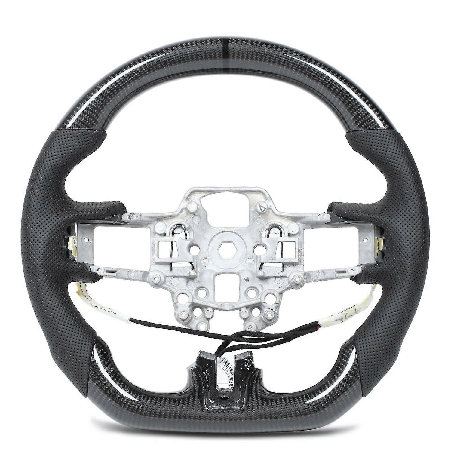 Carbon Fiber Steering Wheel Perforated Leather With Heated Function Flat Bottom Black Stitching Car