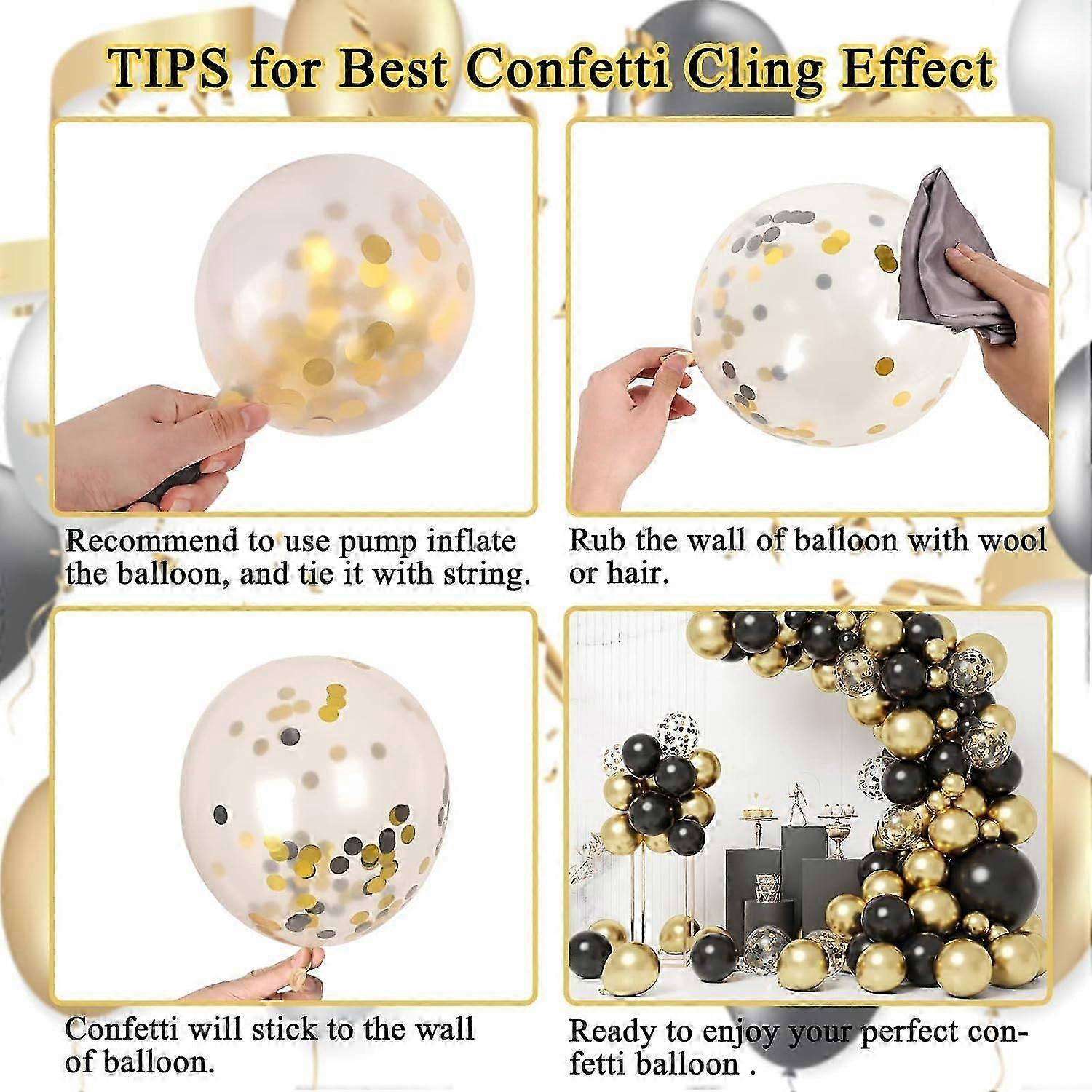 黒と金のバルーンガーランドアーチキットと卒業式の誕生日パーティーの装飾のための紙吹雪の風船