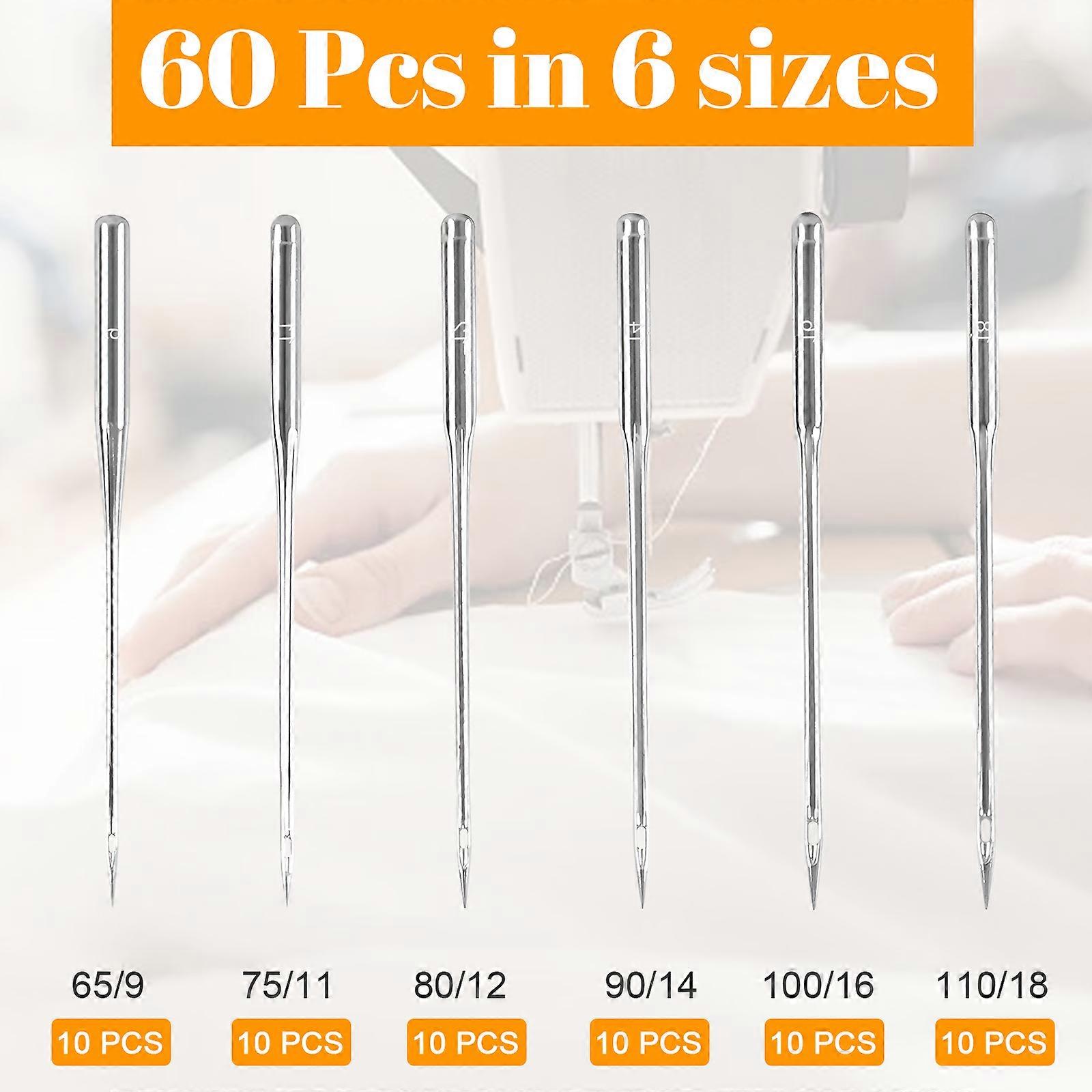 60 Home Sewing Machine Needles - 6 Sizes