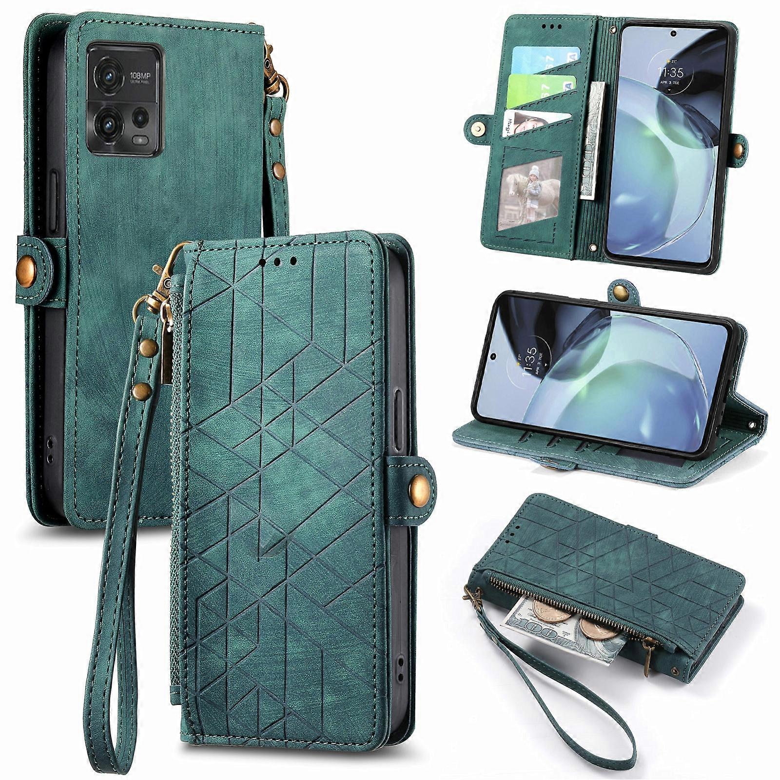 Geometric Zipper Wallet Side Buckle Leather Phone Case