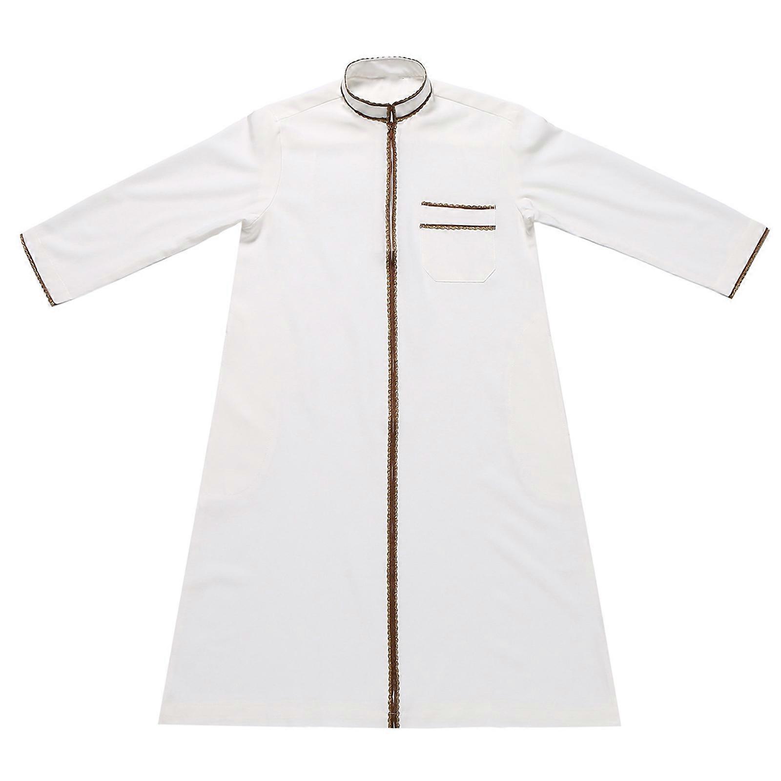 Tonåringar Islamiska Kläder Arabisk mantel Kaftan Robe Etnisk mantel Långärmad Islamisk mantel Kaftan Festival Kläder för pojke Gåva Vit 160cm