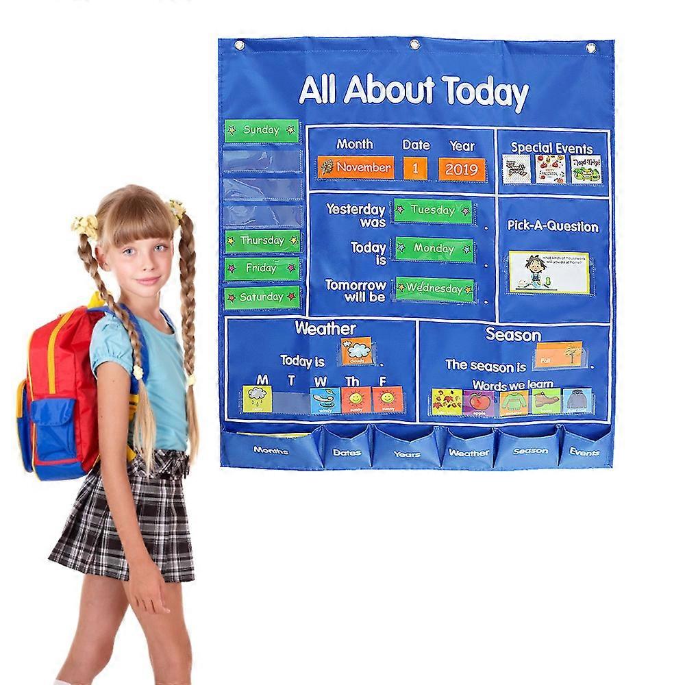 School Classroom Pocket Chart with Date Month Year Week Season Weather ...