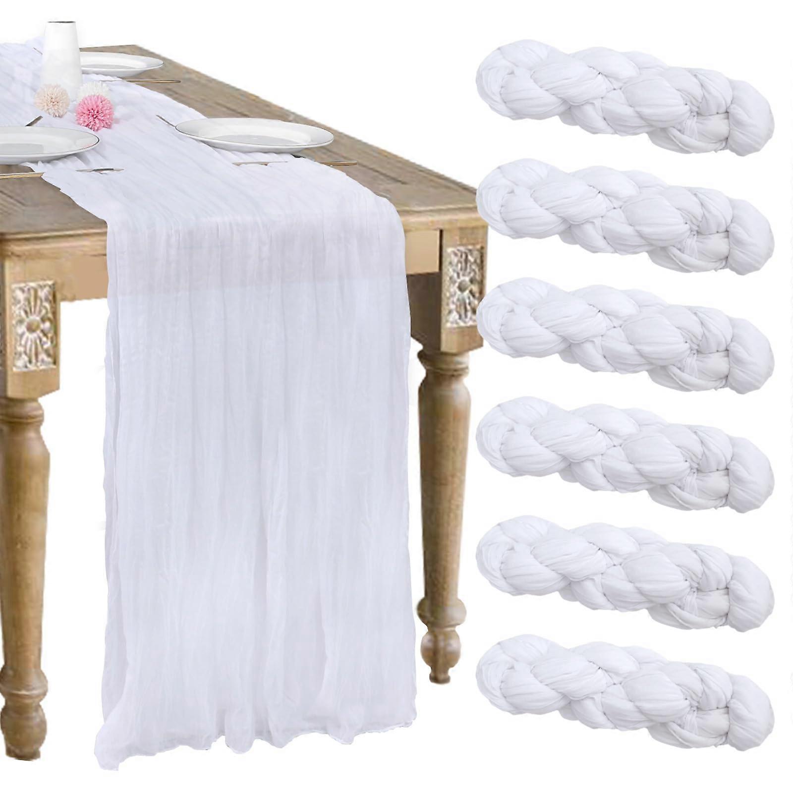 6 Pack White Cheesecloth Table Runner for Wedding Decor 10FT