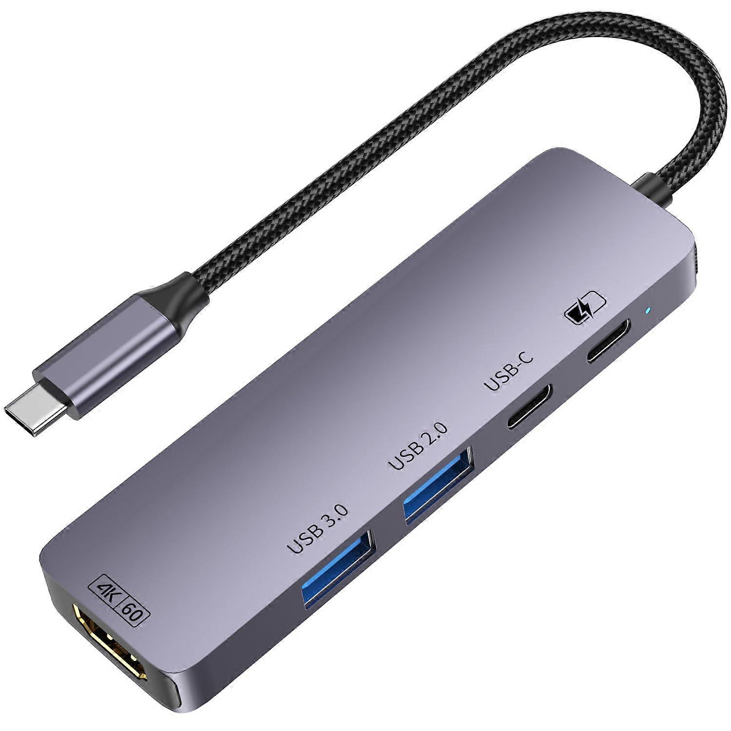 USB C Hub, 5 in 1 Dual USB-C Splitter with 100W Power Delivery, 2 USB-A Data Ports, Type C to 4K HDMI Adapter Dongle for MacBook, Laptop and More