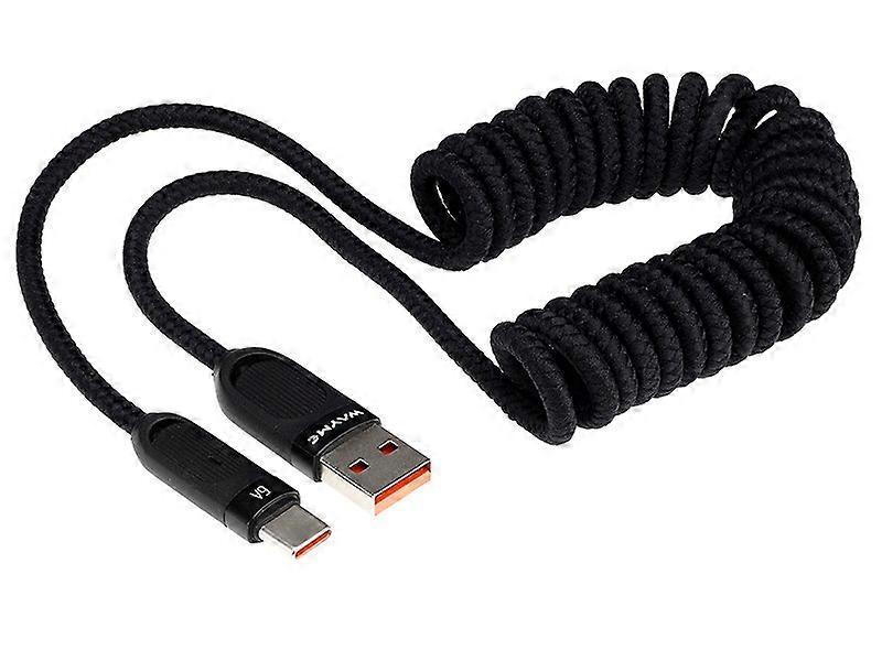 WAYME Lade- und Synchronisationskabel, Mikrofaser geflochten, spiralförmig, 50 - 180 cm, USB > USB-C, max. 100W, schwarz