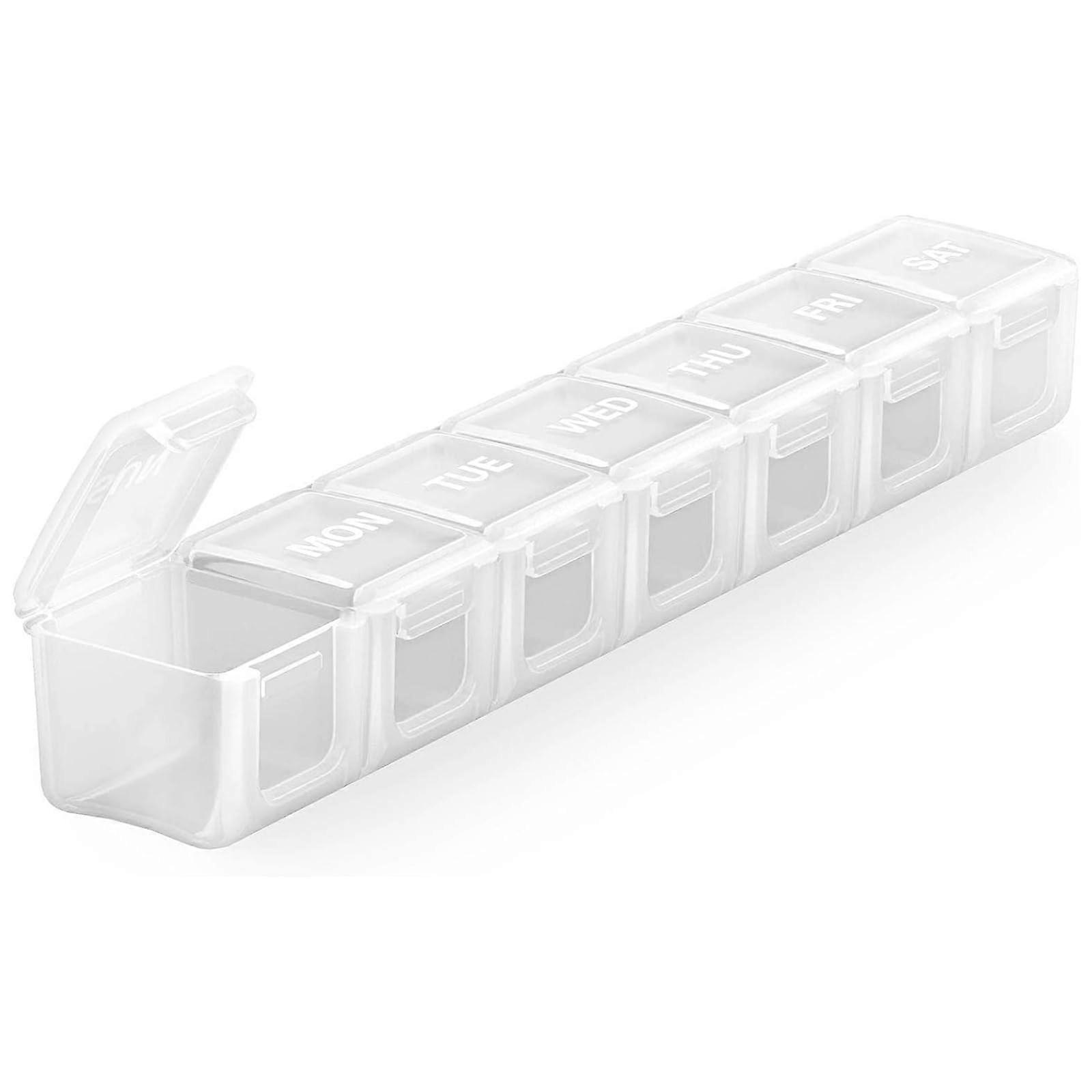 Extra Large Weekly Pill Organizer 7 Day Case Arthritis Friendly Silkscreen Printed Medicine Container Clear Lid White