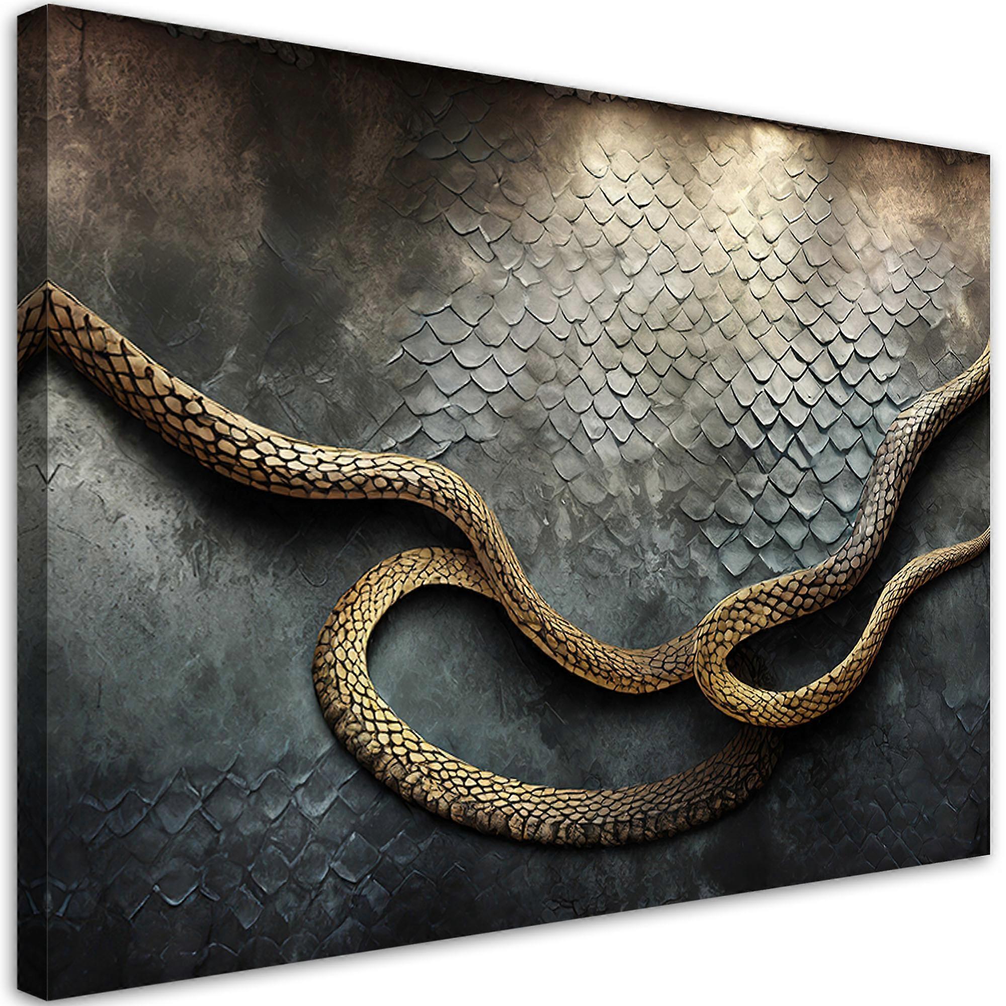 Impression sur toile, serpent doré 3D - 90x60