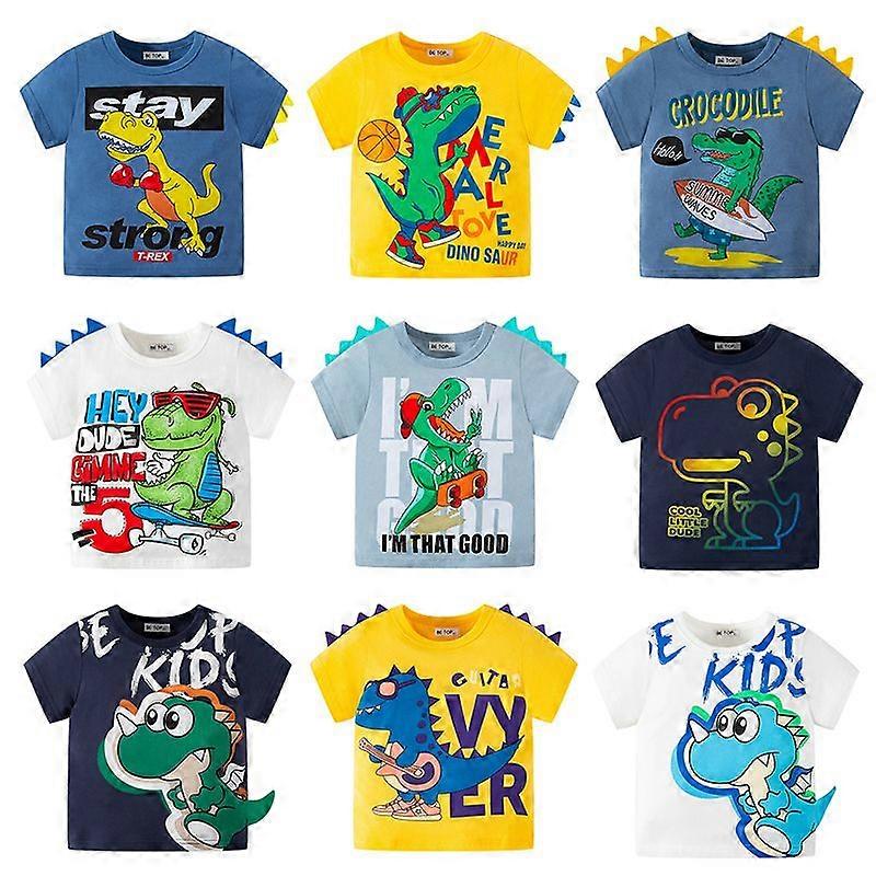 2023 Letnie dzieci Chłopcy Szorty Koszulki z rękawem Kreskówka Dinozaur Bawełniany Maluch Chłopcy Top 2-8 lat Dzieci Baby Boy Koszulki Ubrania