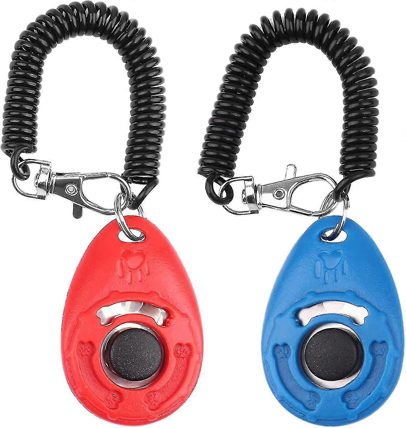 Dog Training Clicker Set with Large Buttons - 2-Piece Kit for Dogs Also Effective for Cats and Horses in Red and Blue Colors