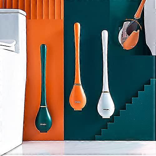 Silicone Water Drop Toilet Brush and Holder Set No Dead Corners Automatic Opening and Closing White
