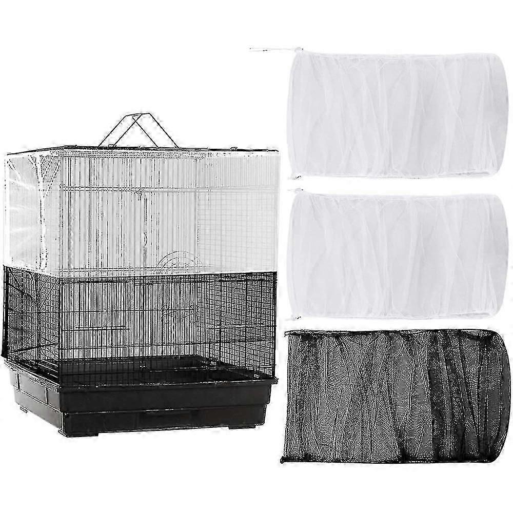 3pcs Adjustable Bird Cage Cover Seed Feather Catcher Universal Birdcage Nylon Mesh Net Cover Soft Ai