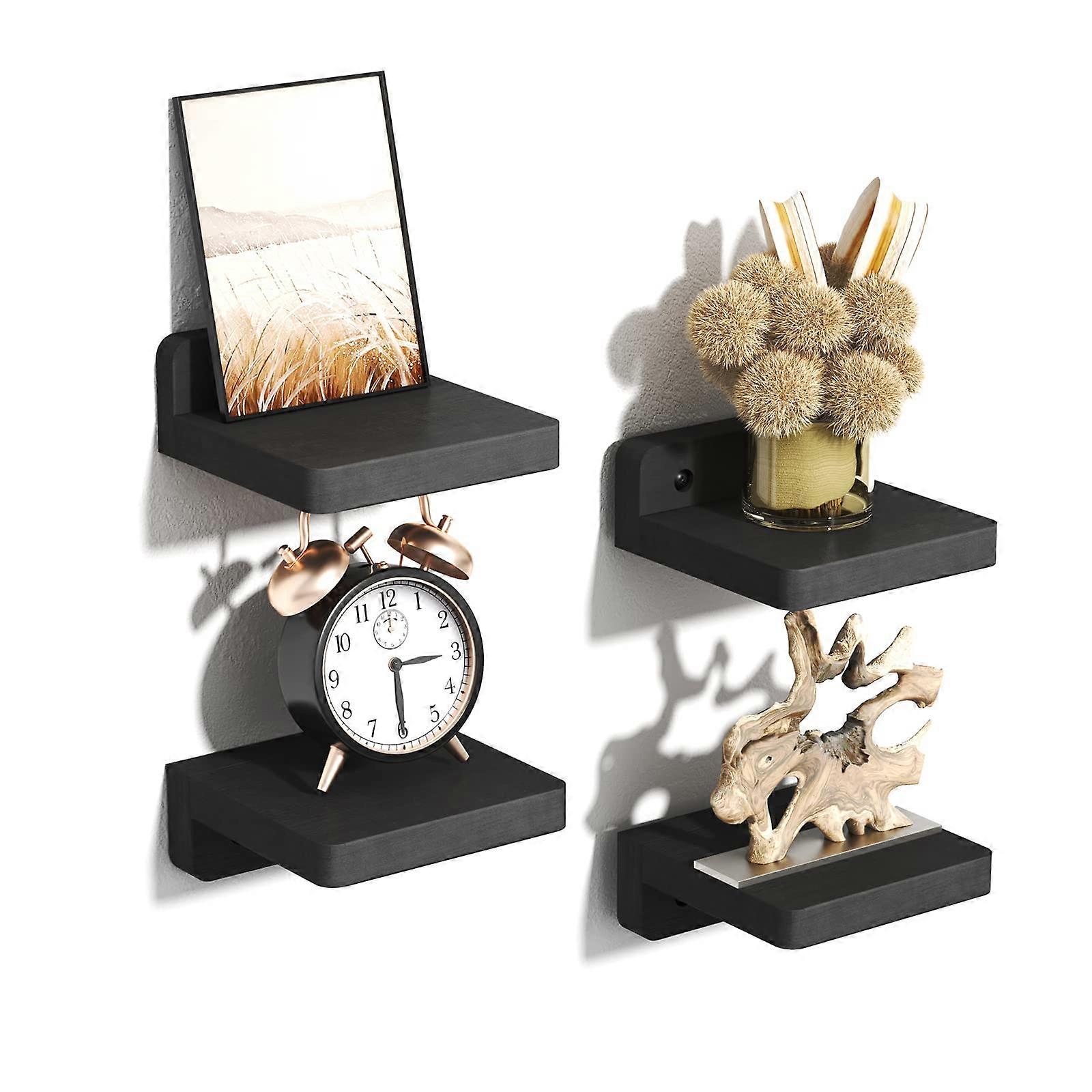 Small Floating Shelves Wall Mounted, 4 Inch Wood Shelf for Decoration and Storage Set of 4