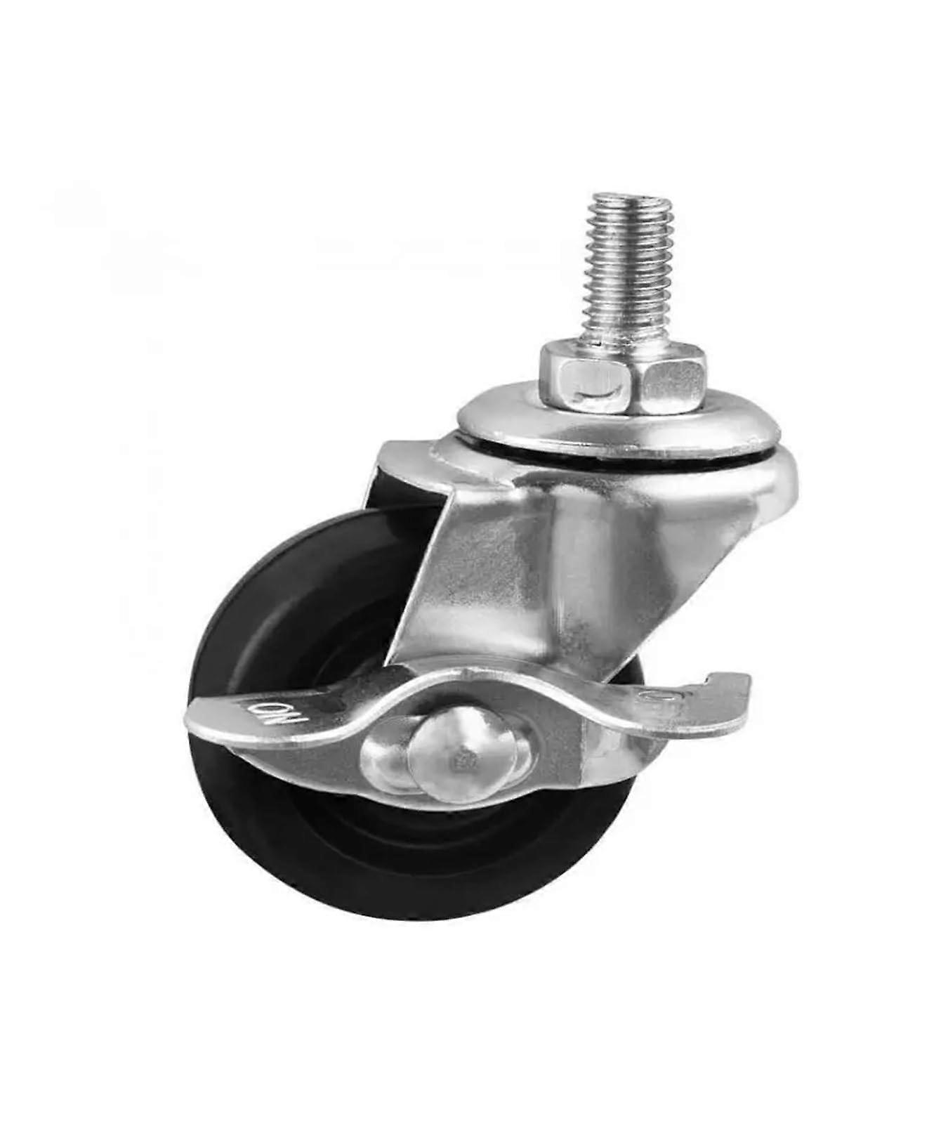 1.5 Inch Rubber Caster Wheels with Brake - 4 Pieces M8 Screw Black Solid Silent for Furniture and Equipment