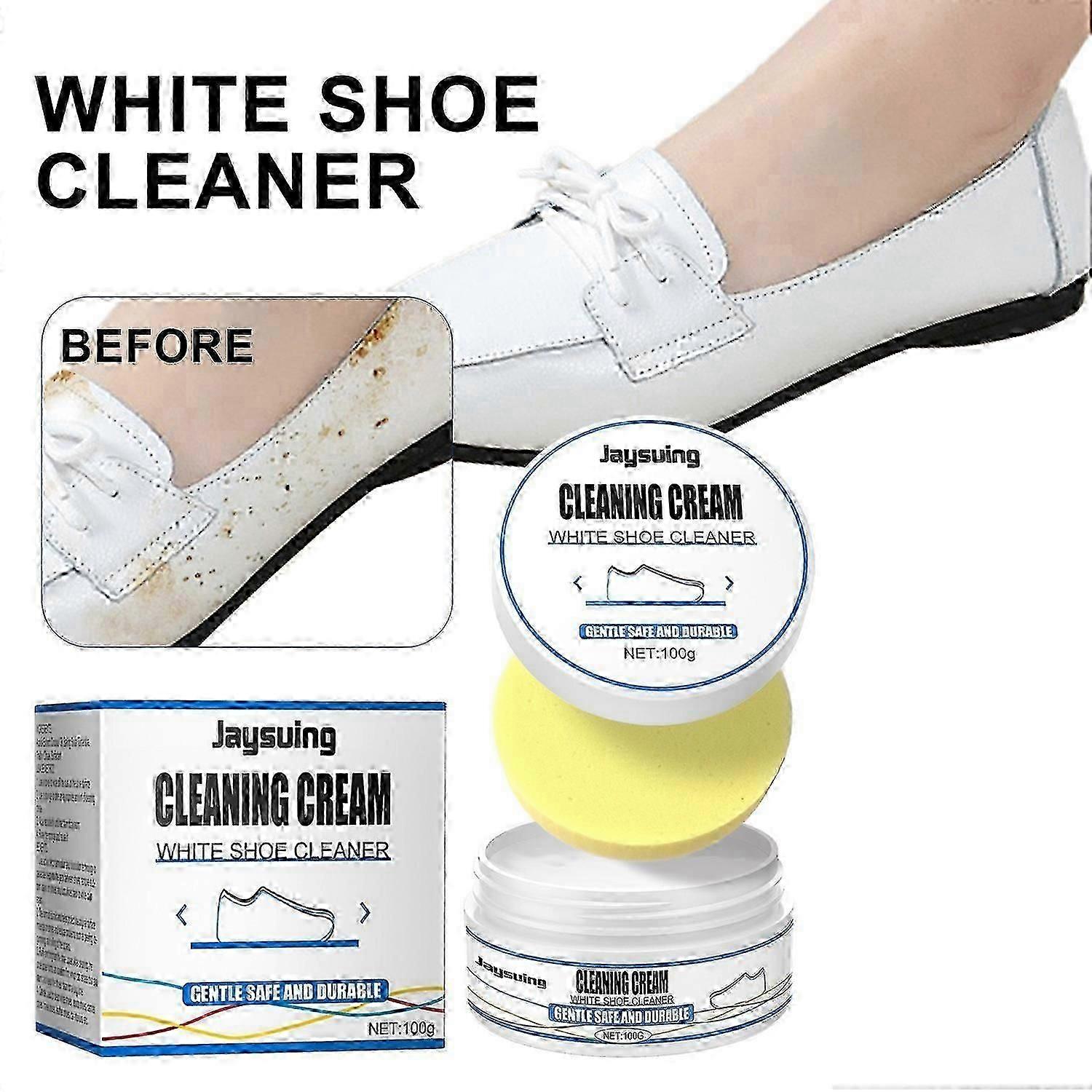 Jaysuing petites chaussures blanches crème de nettoyage, chaussures blanches nettoyage enlever les taches bord jaune multi-func