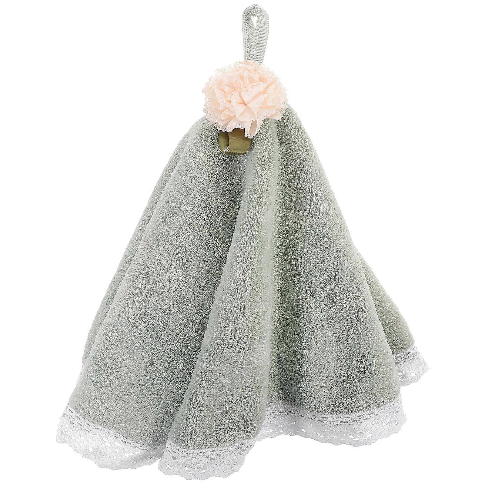 Coral Fleece Round Hand Towel with Hanging Loop   Quick Drying, Absorbent, Reusable, Soft, Washable, Green