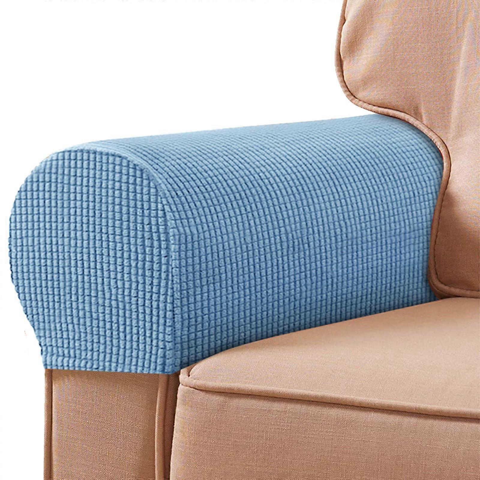 1 Pair Stretch Armrest Covers, Lattice AntiSlip Replaceable Sofa Armrest Protector Cover, Machine Washable, for Recliner Sofas,Denim Blue