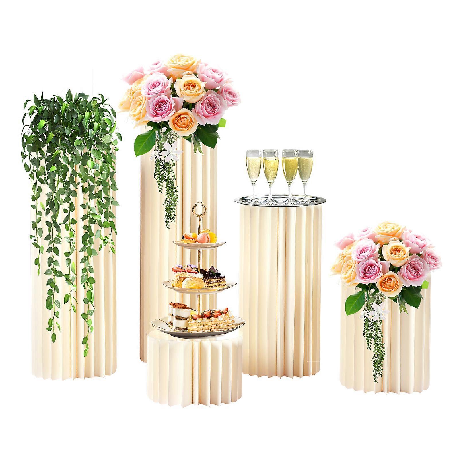 Ensemble de 5 supports de fleurs en carton - Toile de fond de mariage pliable avec plaques en PVC, capacité de charge durable de 50 kg pour la décoration de fête (blanc)