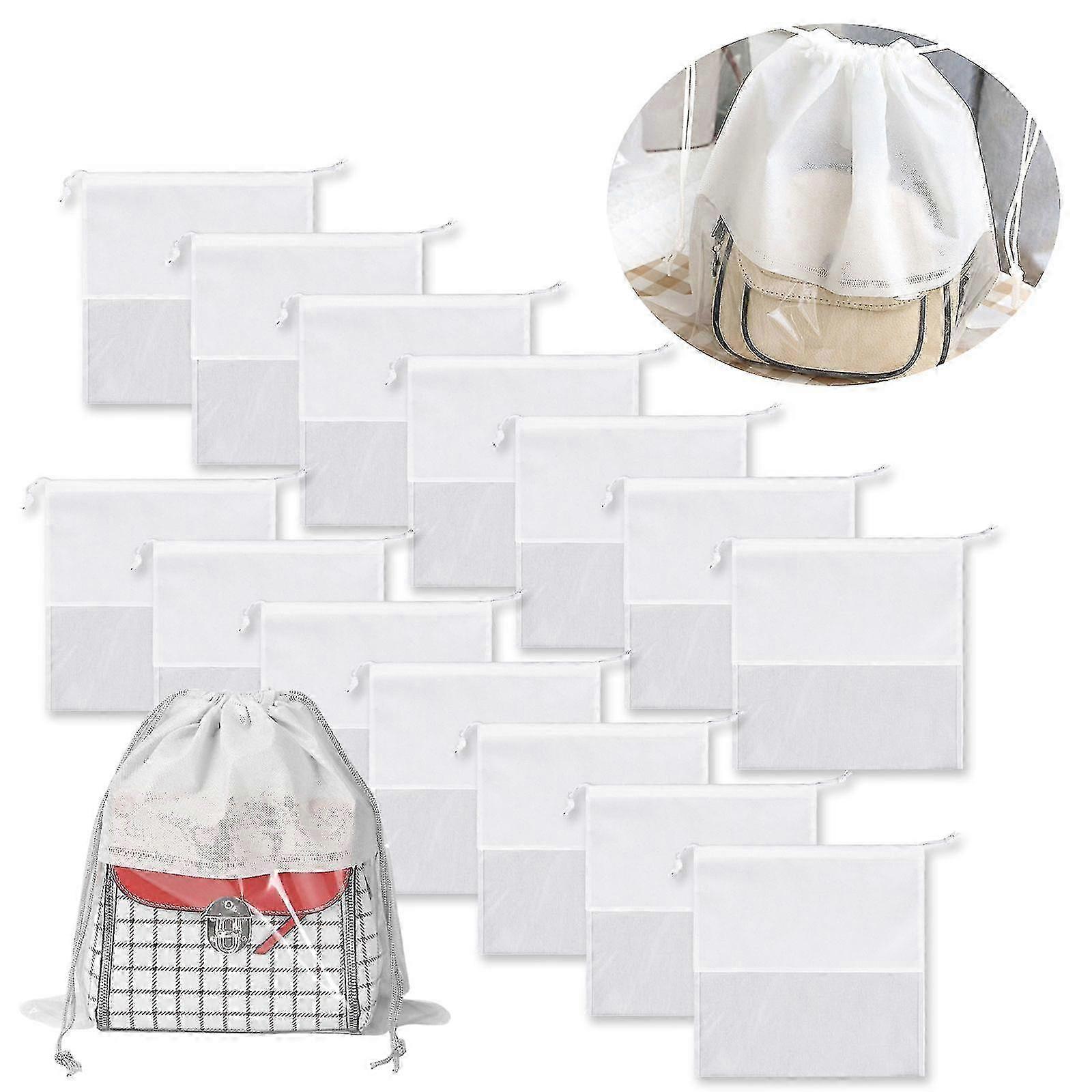 15pcs 35cm Dustproof Drawstring Bags with Clear Window for Storage (White)