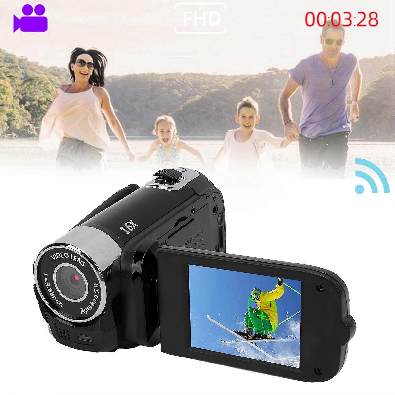 Video Camera with 2.4 Inch Color Screen Fill Light 16MP 1080P 16X Digital Zoom Anti Shake Loop Video Recording Camcorder for Travel Growth Record Bla