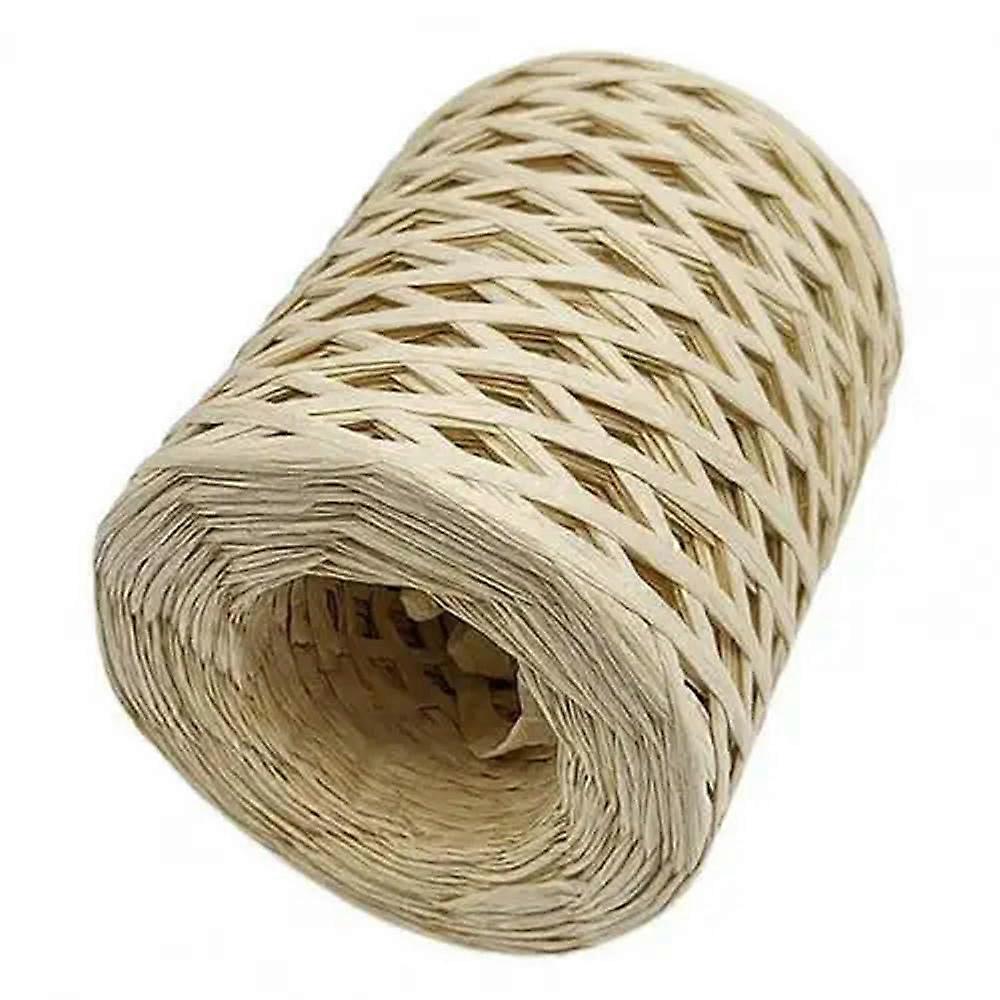 Raffia Straw Roll for Hand Knitting and Crafting, Portable Decorative Paper Twine for Home Beige