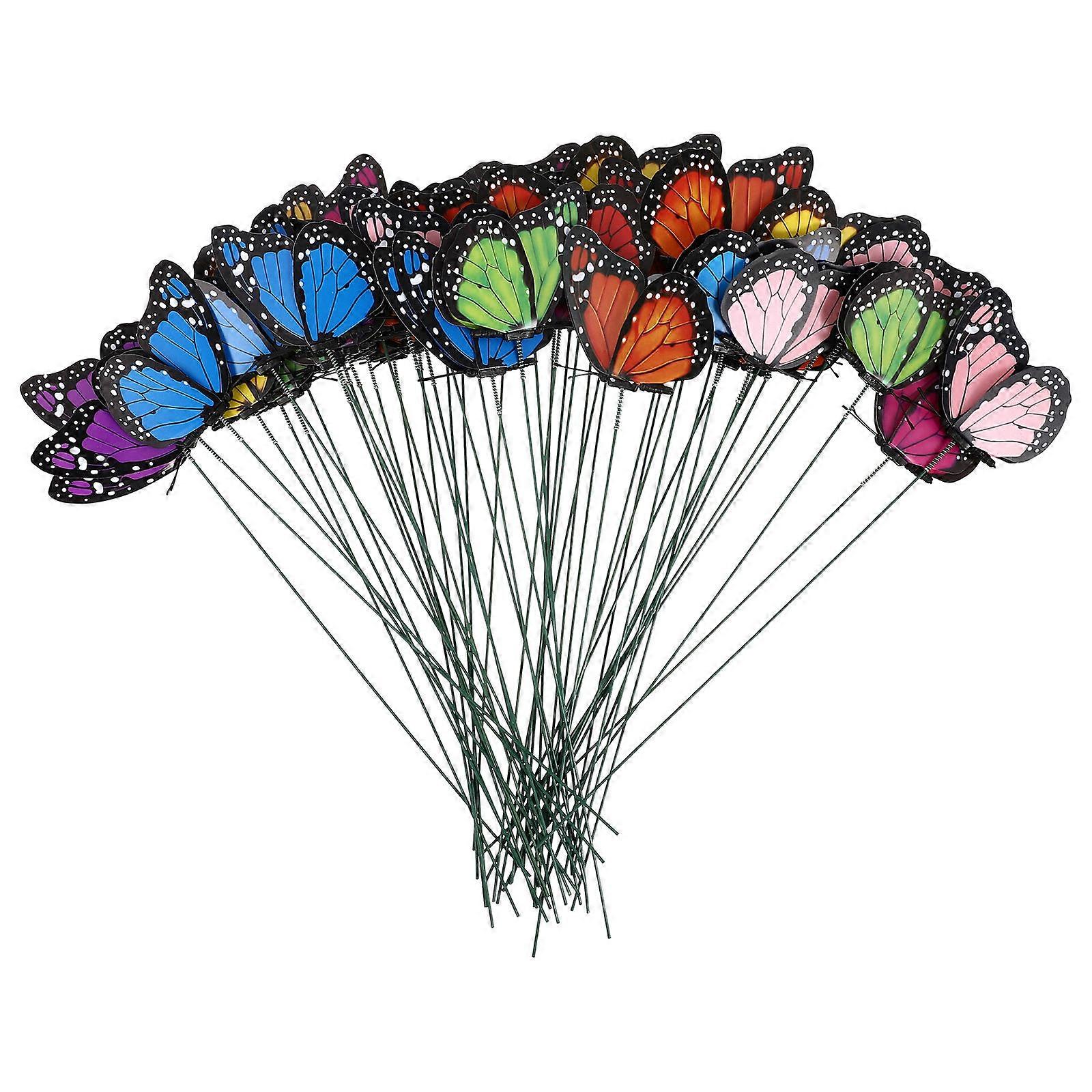 Yard Ornaments 50Pcs Butterflies Stakes Planter Party Decorations Iron Material Flapping Wings