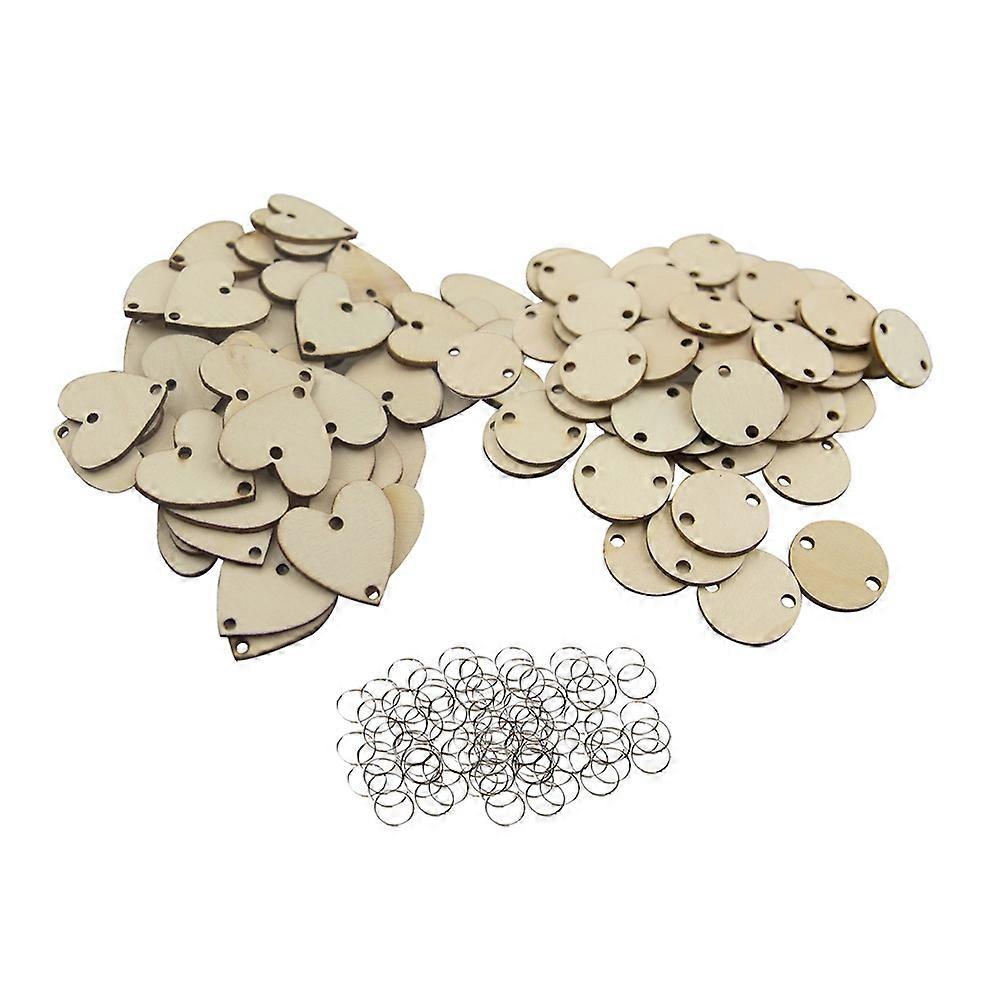 Log Circles Wooden Slices Heart and Round Shaped for DIY Project Materials Light Brown 3.2cm 3cm 12cm Metal Loop Crafting 200Pcs