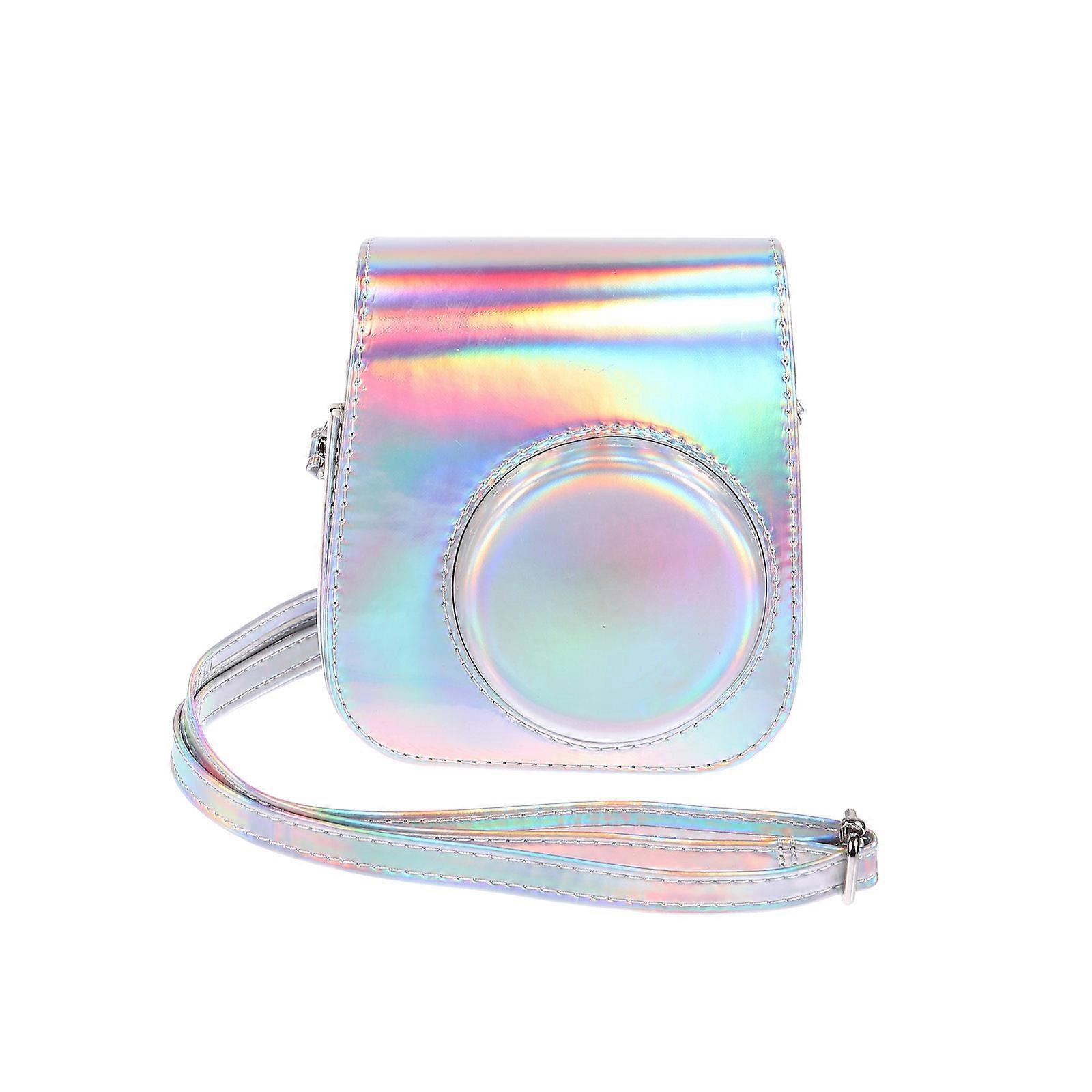 Instant Camera Storage Case Shatter Resistant Scratch Proof PU Handbag with Shoulder Strap Silver