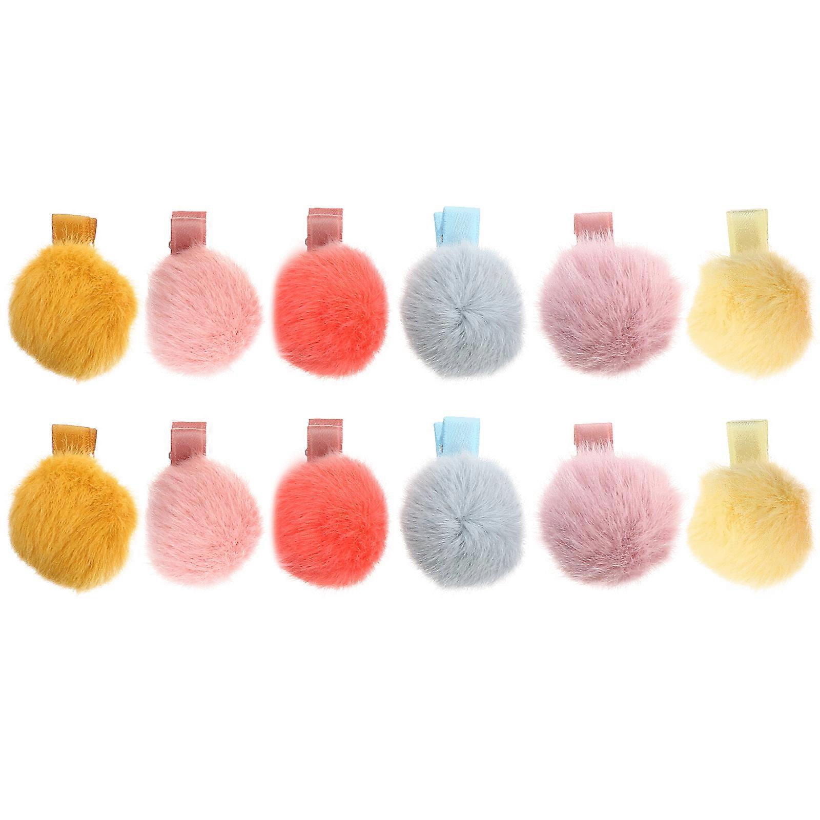 12pcs Pom Ball Hair Clips for Soft Fluffy Hair Secure Grip Barrettes Suitable for Newborns, Birthday Photos & Daily Wear