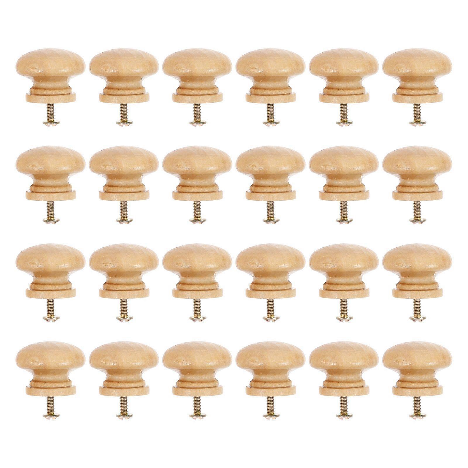 Dresser Hardware Round Shape Wooden Knobs Pulling Cabinet Wardrobe 24Pcs