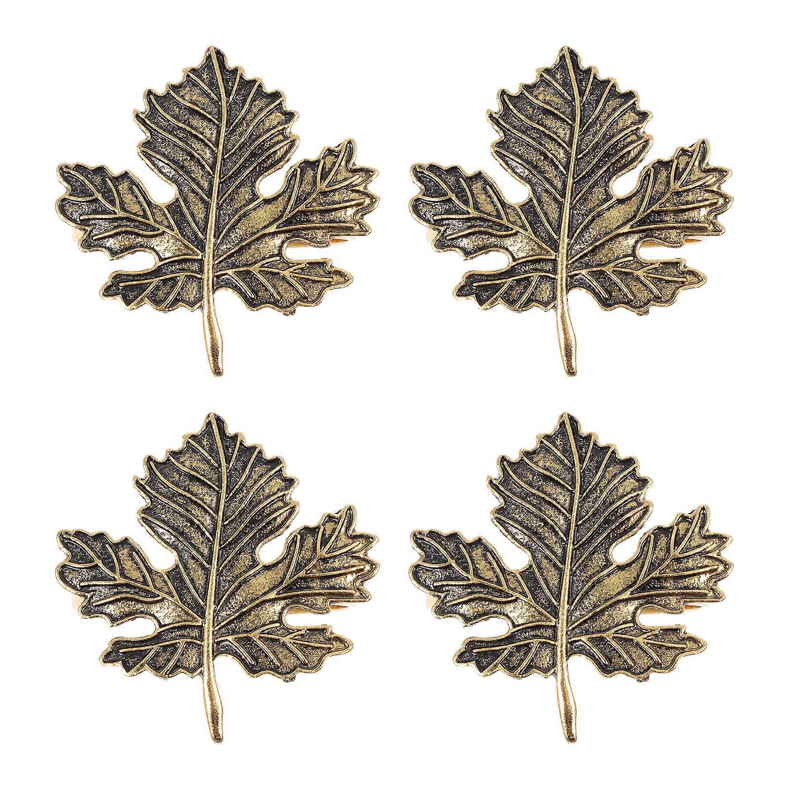 Maple Leaf Napkin Ring 4 Pcs Coffee Color Retro Style Thanksgiving Dinner Table