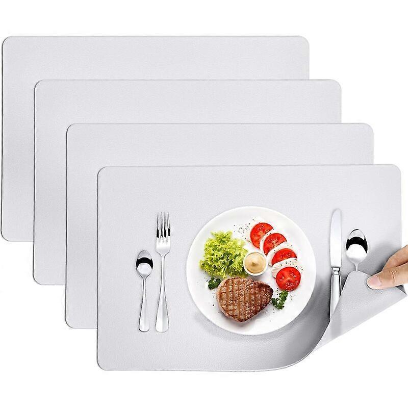 Pack de 4 sets de table, sets de table en cuir résistant à la chaleur 45¡Á30cm antidérapant lavable blanc