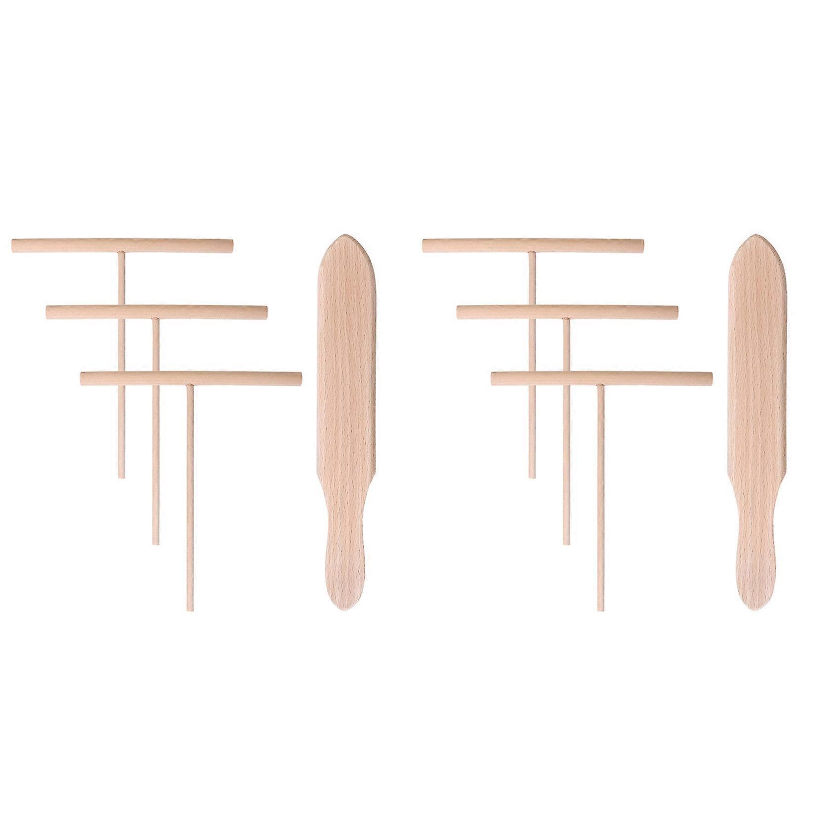 Spatula Set Wooden T Sticks for Spreading Pancake Batter, Set of 8 Utensils for Uniform Crepe Maker