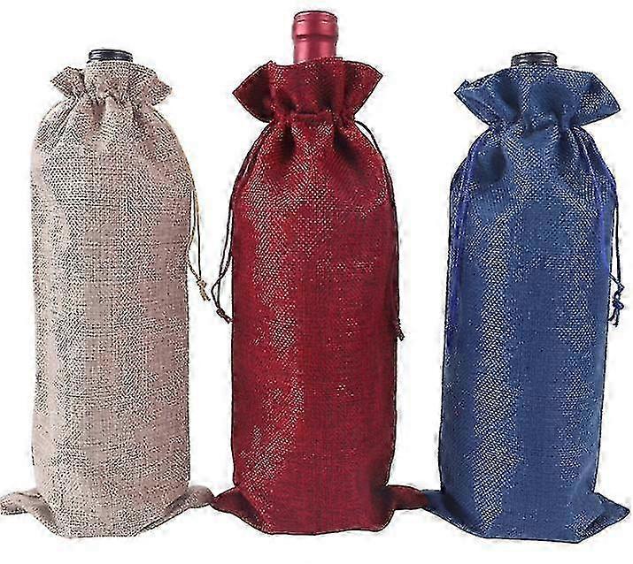 Set of 6 Reusable Bottles Covers for Red Wine and Champagne, Drawstring Design Beige Burlap Bags Measuring 6.3Wx14.2L, Ideal for Various Bra