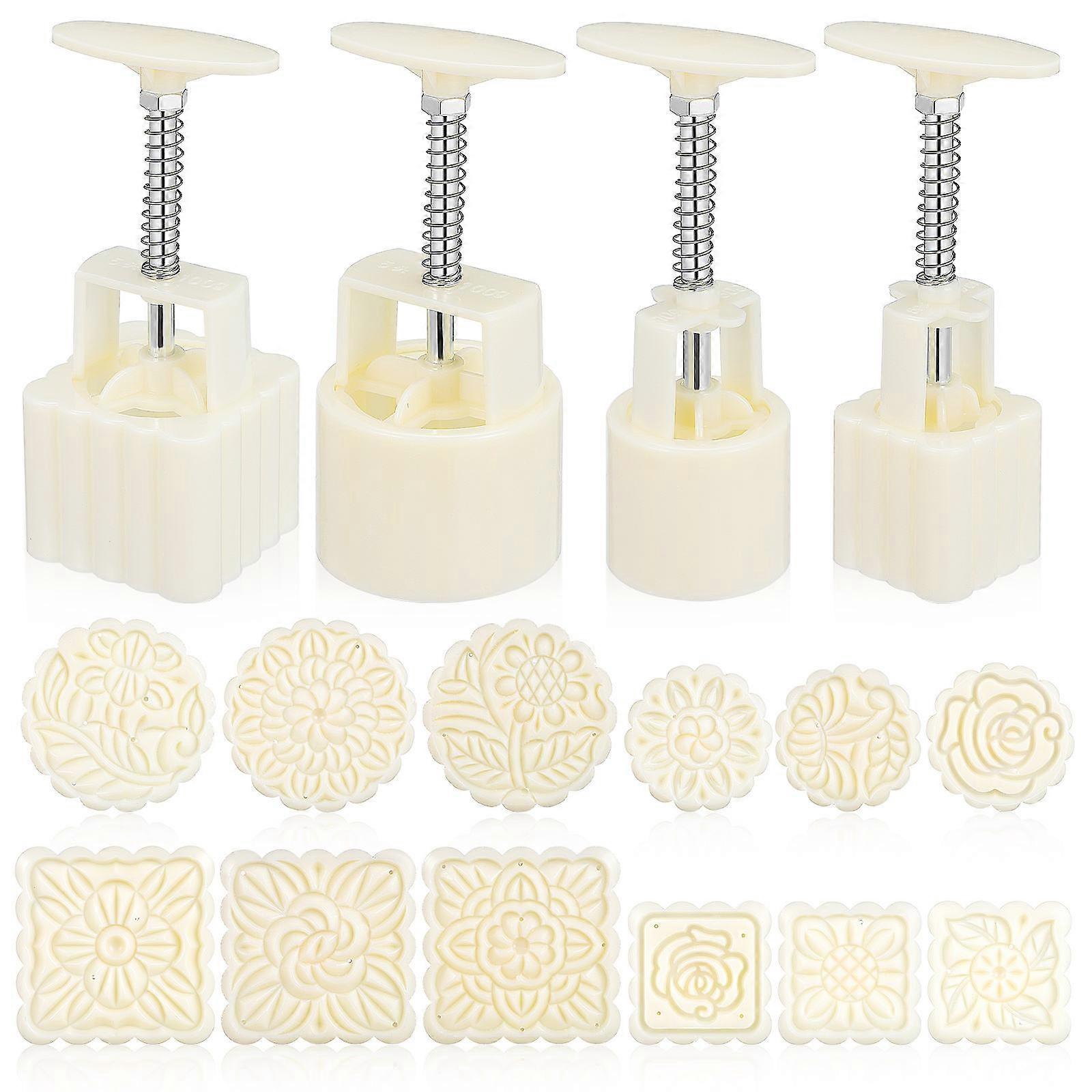 Mooncake Mold Set   Hand Press Tool with Assorted Flower Patterns for Traditional Chinese Mooncake Making