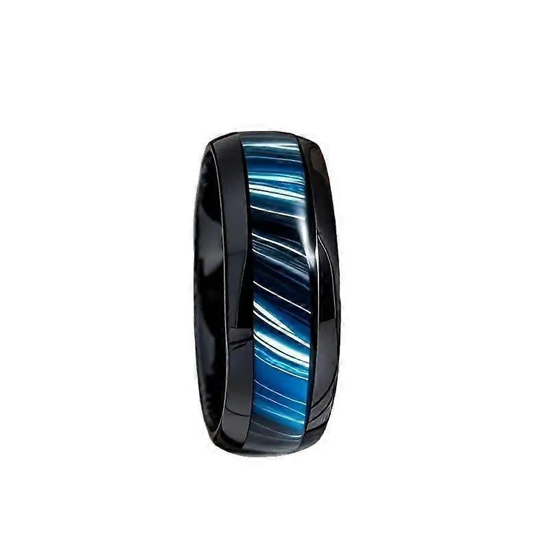 Men's 8mm Black Ring with Blue Tiger Eye Patch